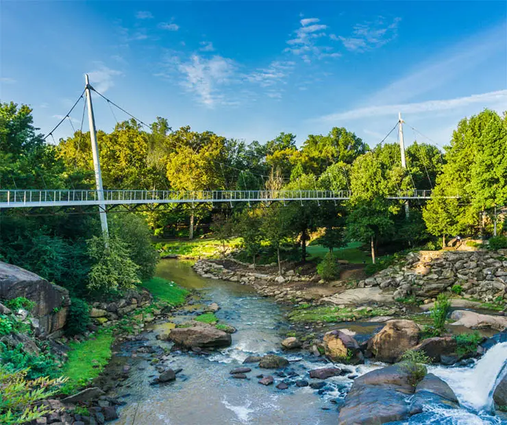 bridge over water in forest in Greenville South Carolina